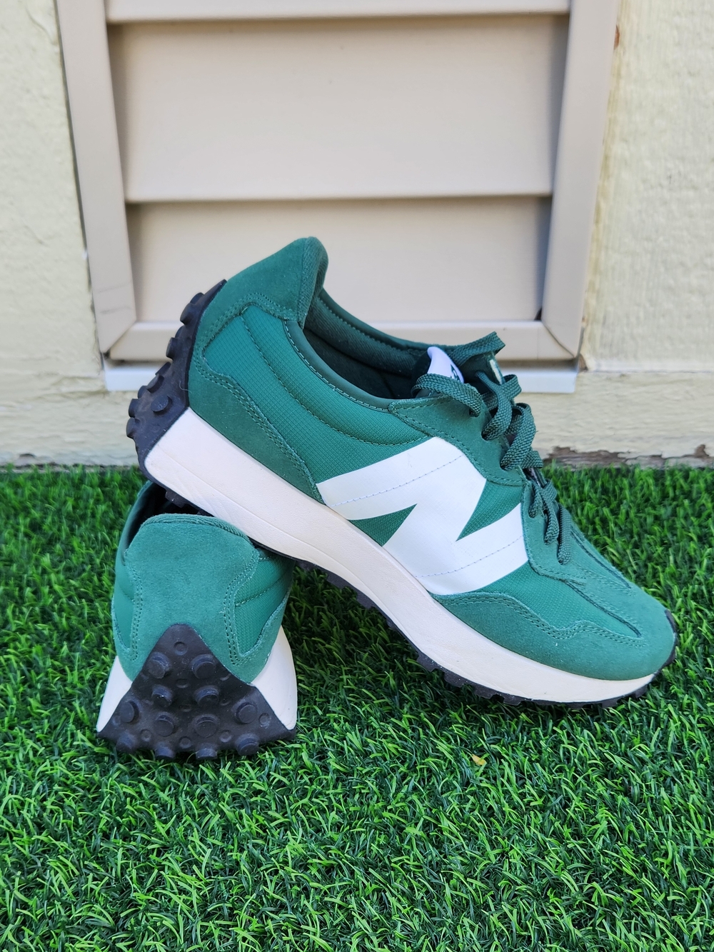 New Balance Green and White Retro Runner Sneakers